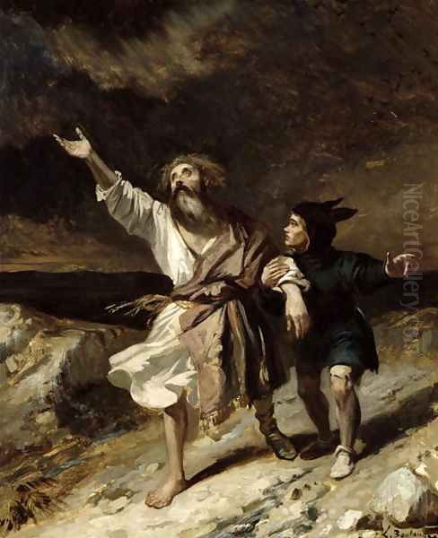 King Lear and the Fool in the Storm, Act III Scene 2 from 'King Lear' 1836 Oil Painting by Louis Boulanger