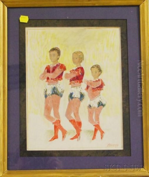 Three Boy Acrobats Oil Painting by Alexis Pawlowitsch Arapoff