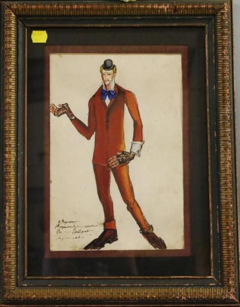 Costume Design (blue Bow Tie). Oil Painting by Alexis Pawlowitsch Arapoff