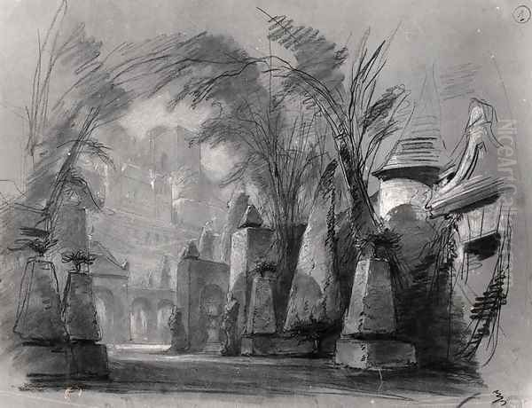 Set design for 'Les Burgraves' (1843) Oil Painting by Louis Boulanger