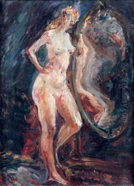 Nu Au Miroir Oil Painting by Alexis Pawlowitsch Arapoff