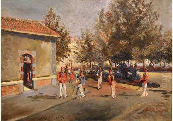 At The Yard Oil Painting by Alexis Pawlowitsch Arapoff