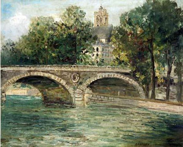 View Of The Seine Oil Painting by Alexis Pawlowitsch Arapoff