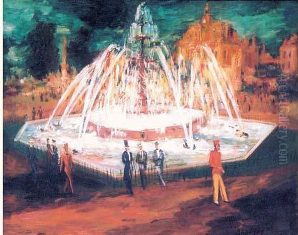 Place Animee Avec La Fontaine Oil Painting by Alexis Pawlowitsch Arapoff