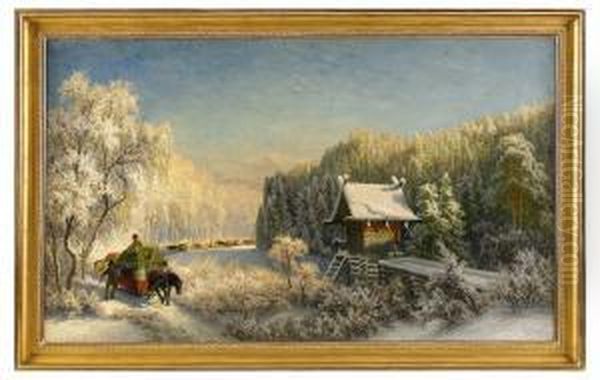 Sladfolje Och Njalla - Motiv Fran Dalarna Oil Painting by Olof Arborelius