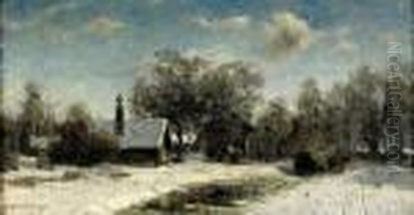 Vinterlandskap Med Gard Oil Painting by Olof Arborelius