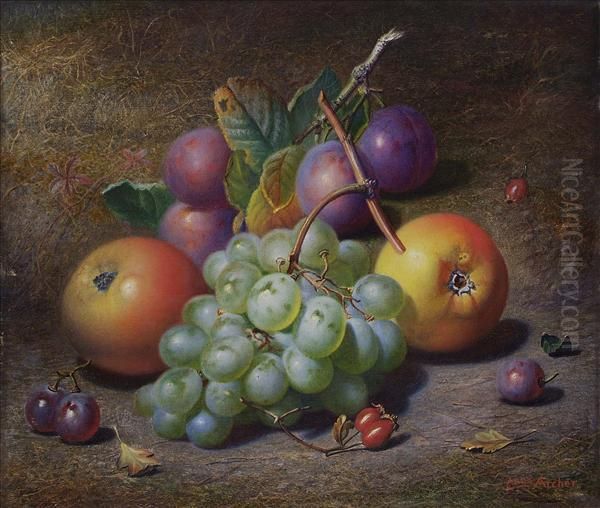 Still Life Offruit On A Mossy Bank Oil Painting by Charles Archer