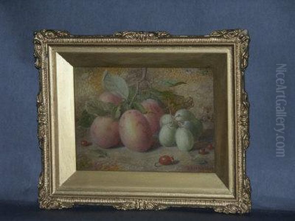 Still Life, Plums And Damsons On A Mossy Bank Oil Painting by Charles Archer