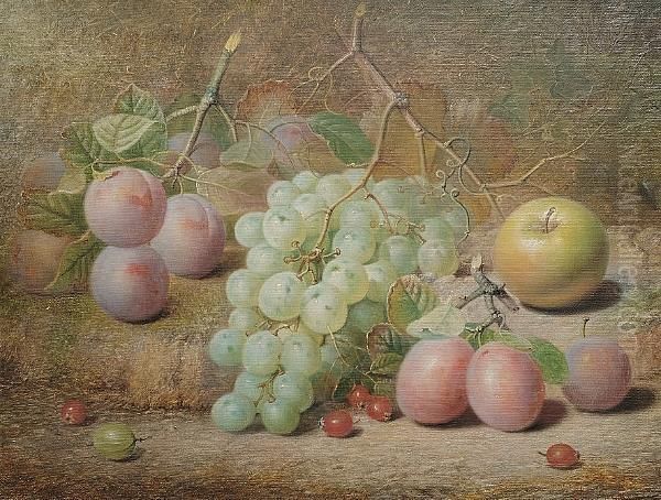 Still Life Of Grapes, Plums On A Bank Oil Painting by Charles Archer