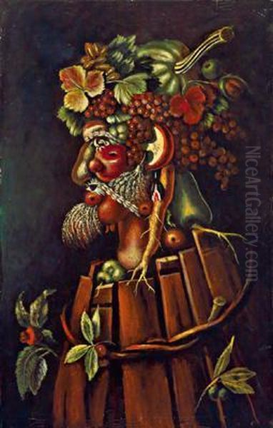 Aus Fruchten Und Gemuse Gebildeter Mannerkopf Im Profil Oil Painting by Giuseppe Arcimboldo