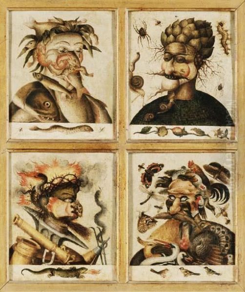 Four Anthropomorphic Heads Oil Painting by Giuseppe Arcimboldo