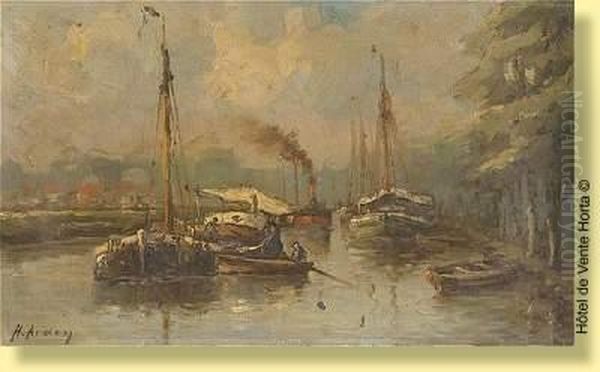 Remorqueurs Dans Un Estuaire Oil Painting by Henri Arden