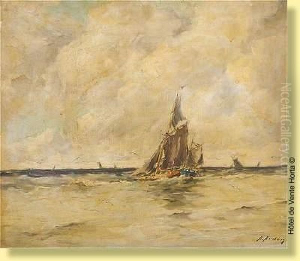 Voiliers De Pecheur En Mer Du Nord Oil Painting by Henri Arden