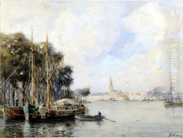 Vue De Port Anime Oil Painting by Henri Arden