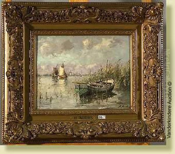 Barques En Hollande Oil Painting by Henri Arden