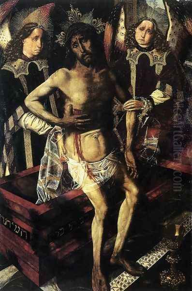 Christ at the Tomb Supported by Two Angels Oil Painting by Bartolome Bermejo