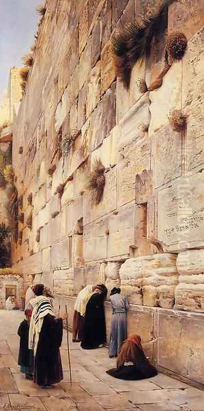 The Wailing Wall, Jerusalem Oil Painting by Gustave Bauernfeind