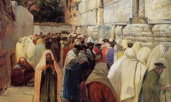 Jews at the Wailing Wall Oil Painting by Gustave Bauernfeind