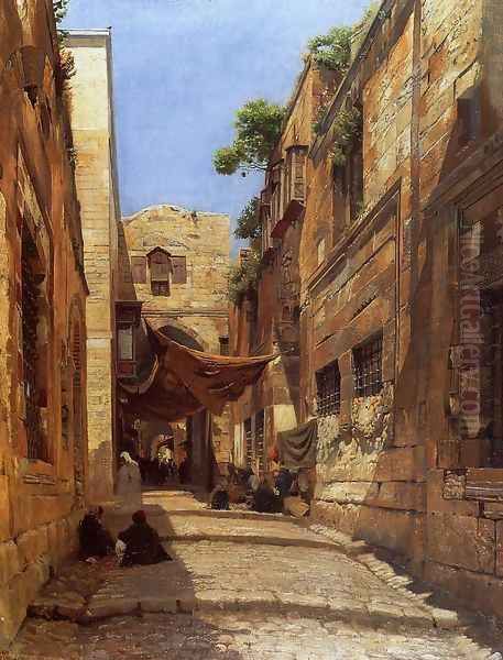 David Street in Jerusalem Oil Painting by Gustave Bauernfeind