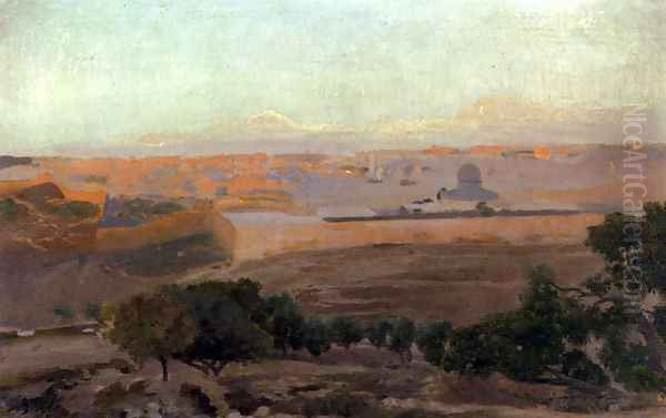 Blick Auf Jerusalem Vom Olberg Aus Oil Painting by Gustave Bauernfeind