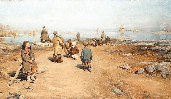 Waiting For The Boats Oil Painting by Abram Efimovich Arkhipov