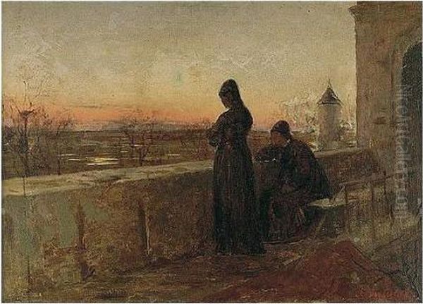 Signed L.r. Oil Painting by Abram Efimovich Arkhipov