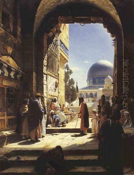 At the Entrance to the Temple Mount, Jerusalem Oil Painting by Gustave Bauernfeind