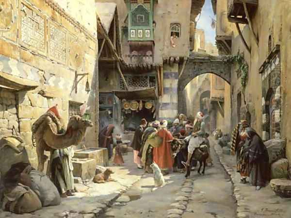 A Street Scene, Damascus Oil Painting by Gustave Bauernfeind