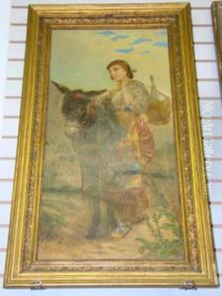 Beautiful Image Of A Woman With A Donkey Oil Painting by Raffaele Armenise