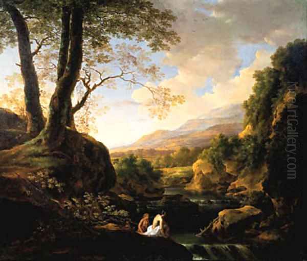 An Italianate landscape with bathers at a river Oil Painting by Jan Both