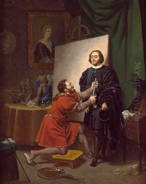 Aretino in the Studio of Tintoretto c. 1822 Oil Painting by Pierre-Nolasque Bergeret