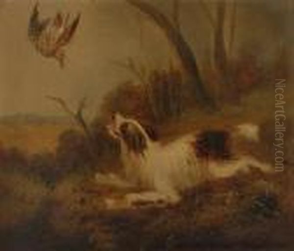 Dogs Retrieving A Woodcock, A Pair Oil Painting by George Armfield