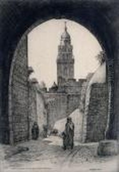 Church Of The Dormition And Old City Wall, Jerusalem Oil Painting by Caroline Helena Armington