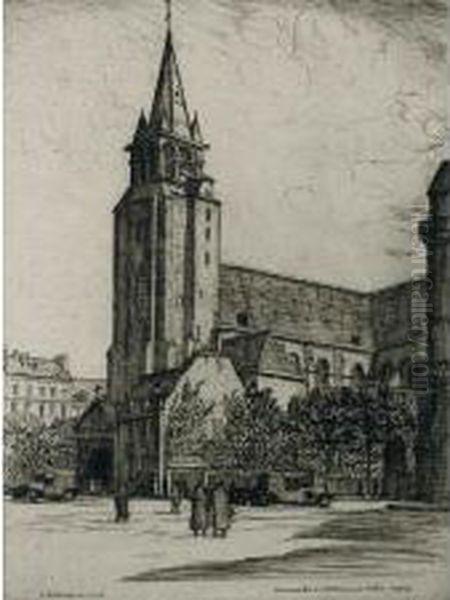 L'eglise Saint-germain-des-pres, Paris; 1926 Oil Painting by Caroline Helena Armington