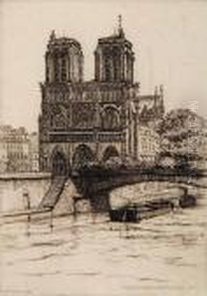 Facade De Notre Dame De Paris No.2#3/100 Oil Painting by Caroline Helena Armington