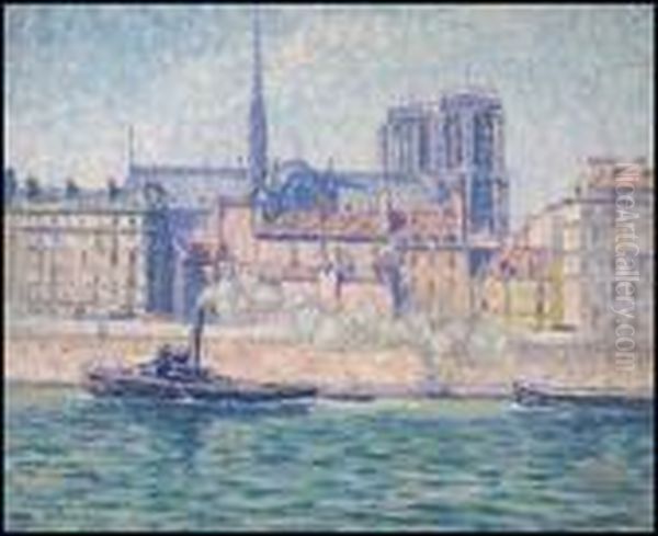 Les Tours De Notre Dame Et Le Quai Aux Fleurs, Paris Oil Painting by Caroline Helena Armington