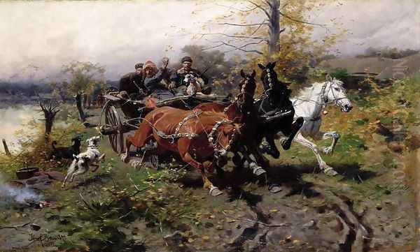 Speeding Chariot, c.1900 Oil Painting by Josef von Brandt