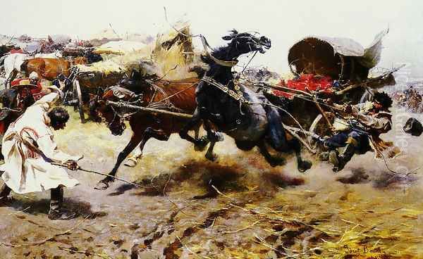 The Runaway Cart Oil Painting by Josef von Brandt