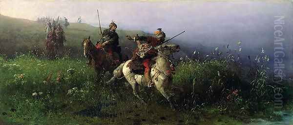 On Reconnaissance 1876 Oil Painting by Josef von Brandt