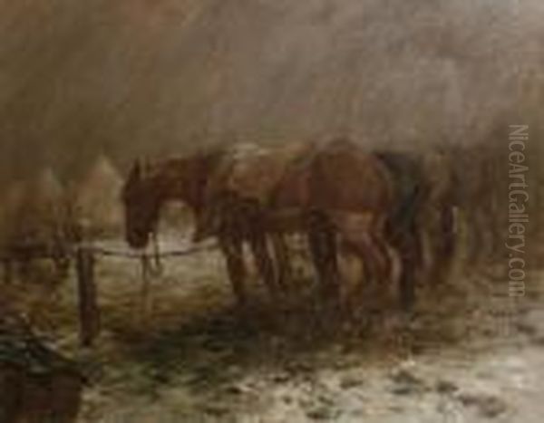 Horses Resting On The Western Front Oil Painting by George Denholm Armour