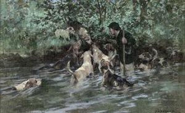 Otter Hounds Oil Painting by George Denholm Armour