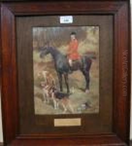 Portrait Of A Huntsman On Horse Back With Hounds Oil Painting by George Denholm Armour