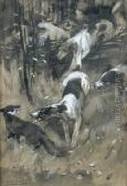 Hounds Crossing A Fence Oil Painting by George Denholm Armour