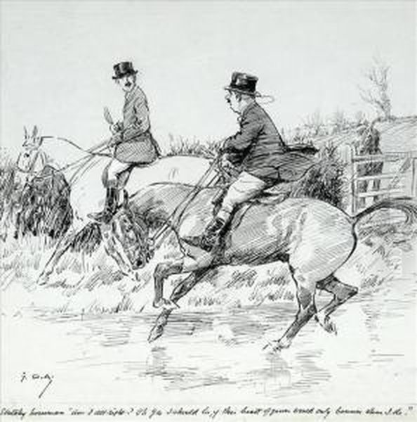 A Foxhuntingscene, Sketchy 
Horseman Am I Alright?, Oh Yes I Should Be, If Thisbeast Of Yours Would 
Only Bounce When I Do Oil Painting by George Denholm Armour