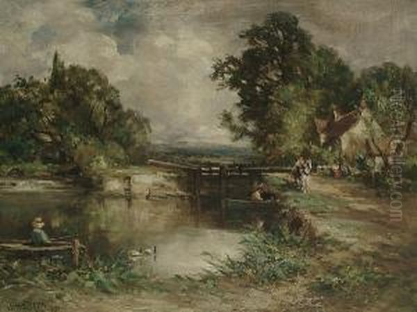 Figures By A Canal Lock Oil Painting by Francis Abel William Armstrong