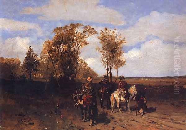 Kozacy pytajacy o droge Oil Painting by Josef von Brandt