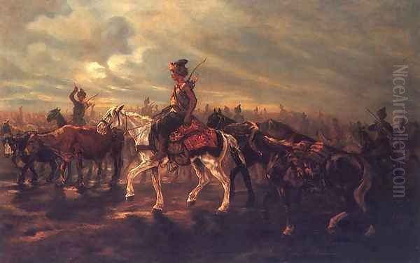 Pochód tatarski, Powrót spod Tychina Oil Painting by Josef von Brandt