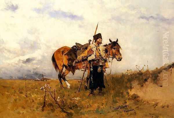 Kozak na stanowisku Oil Painting by Josef von Brandt