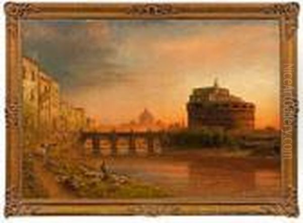 Abendliche Ansicht Von Rom Mit Der Engelsburg Oil Painting by Albert Arnz