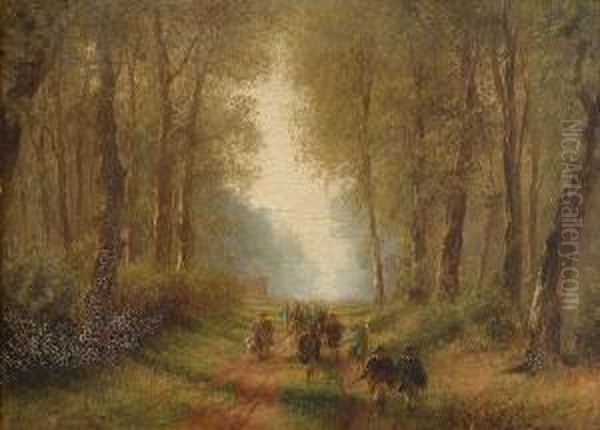 Shooting Party On A Woodland Path Oil Painting by Albert Arnz